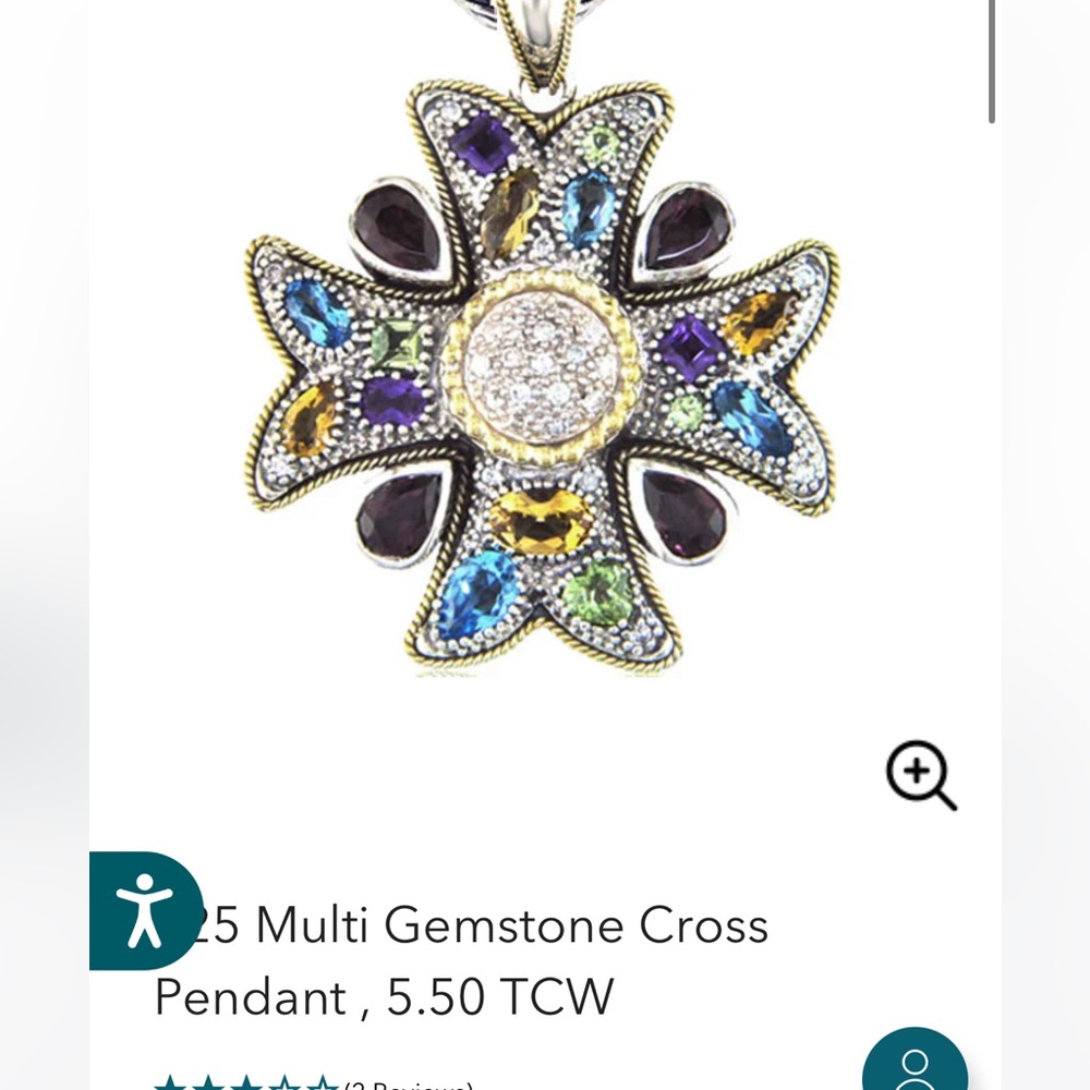 EFFY Sterling Silver and 18k Yellow Gold Multi Gemstone & Diamond Cross Pendant - Picture 12 of 12